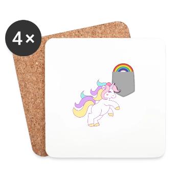 Einhorn, das den Regenbogen in Ihrer falschen Tasche erreicht Lustig - Untersetzer (4er-Set) - Weiß - Vorne