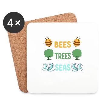 Save More Bees Plant More Trees Clean The Seas - Untersetzer (4er-Set) - Weiß - Vorne