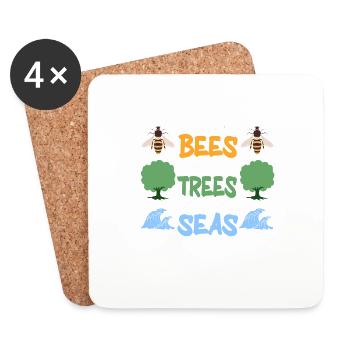 Save More Bees Plant More Trees Clean The Seas - Untersetzer (4er-Set) - Weiß - Vorne