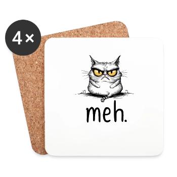 Sarcastic Cat with Meh Quote - Coasters (set of 4) - white - Front