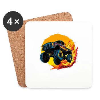 Monster Truck avec des flammes - Dessous de verre (lot de 4) - blanc - Devant