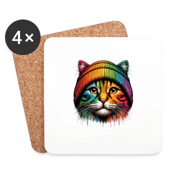 Bonnet Chat Arc-en-ciel Chat Maman Cool Drôle - Dessous de verre (lot de 4) - blanc - Devant