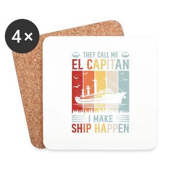 Retro Ship Boat Captain - Coasters (set of 4) - white - Front
