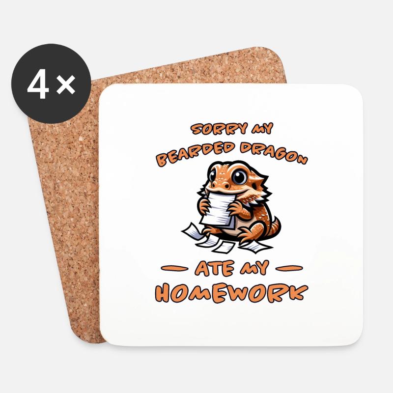 Bartagamen Spruch Hausaufgaben Bartagamen Geschenk - Untersetzer (4er-Set) - Weiß