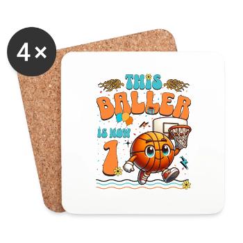 Basketball 1. Geburtstag Kindergeburtstag - Untersetzer (4er-Set) - Weiß - Vorne