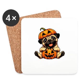 Halloween Carlin Chien Citrouille Mignon Dessin animé - Dessous de verre (lot de 4) - blanc - Devant