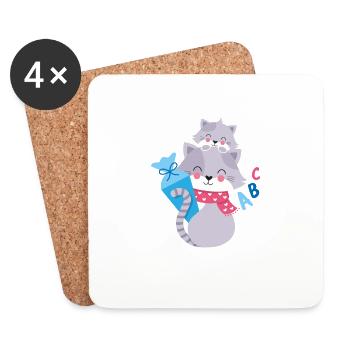 Chaton avec cône d’école inscription à l’école - Dessous de verre (lot de 4) - blanc - Devant