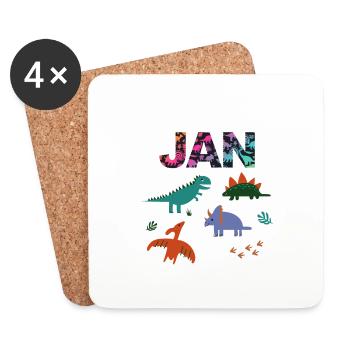 JAN - Schöner Jungen Name mit Dinosaurier - Untersetzer (4er-Set) - Weiß - Vorne