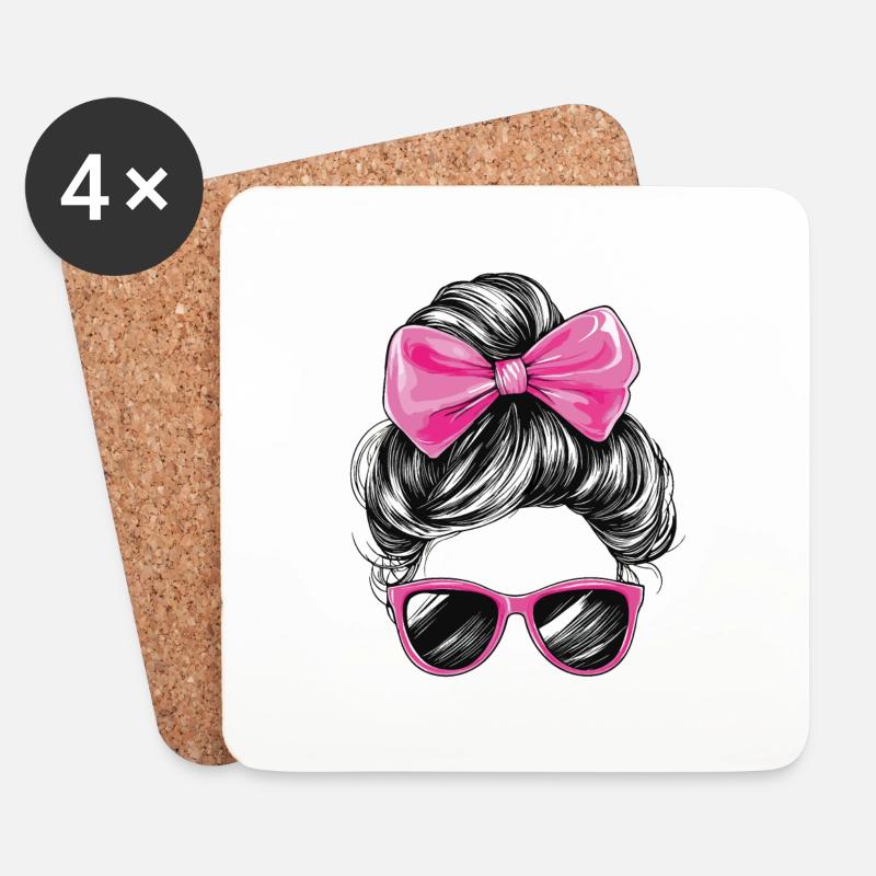 Frau Sonnenbrille Haare Schleife Mädchen Cool Chic - Untersetzer (4er-Set) - Weiß
