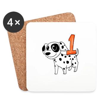 1 an - Inscription à l’école - Motif chien - Numéro 1 - Dessous de verre (lot de 4) - blanc - Devant