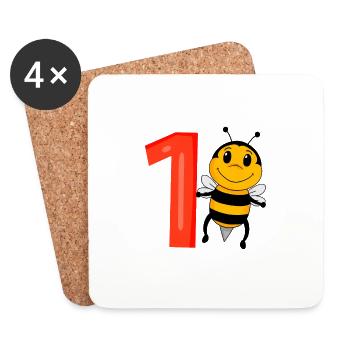1 an - Inscription à l’école - Motif abeille - Numéro 1 - Dessous de verre (lot de 4) - blanc - Devant