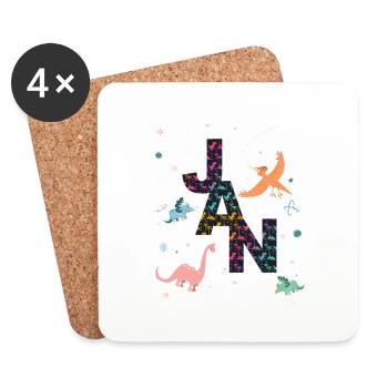 JAN - Schöner Jungen Name mit Dinosaurier - Untersetzer (4er-Set) - Weiß - Vorne