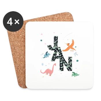 JAN - Schöner Jungen Name mit Dinosaurier - Untersetzer (4er-Set) - Weiß - Vorne