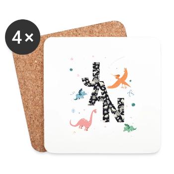 JAN - Schöner Jungen Name mit Dinosaurier - Untersetzer (4er-Set) - Weiß - Vorne