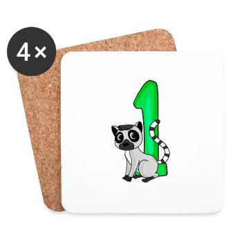 1 Year Old - School Enrollment - Lemur Motif - Number 1 - Coasters (set of 4) - white - Front