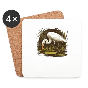 Heron Reiher - Untersetzer (4er-Set) - Weiß - Vorne