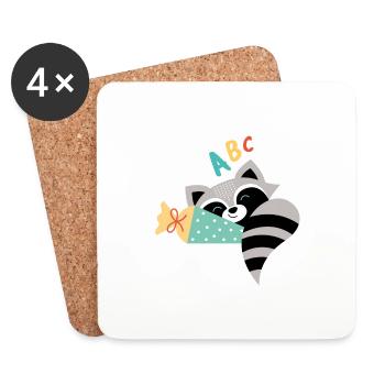 Raccoon with school cone school enrollment - Coasters (set of 4) - white - Front