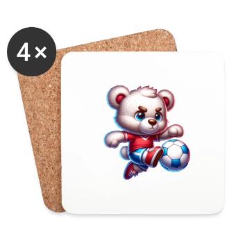 Cute Teddy Bear Playing Soccer Comic Character Kids - Coasters (set of 4) - white - Front