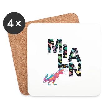 MILAN - Beau prénom de garçon avec dinosaure - Dessous de verre (lot de 4) - blanc - Devant