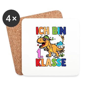 Dino Erste Klasse Schulkind Schulbeginn Einschulun - Untersetzer (4er-Set) - Weiß - Vorne