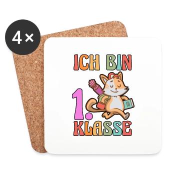 Katze Erste Klasse Schulkind Schulbeginn Einschulu - Untersetzer (4er-Set) - Weiß - Vorne