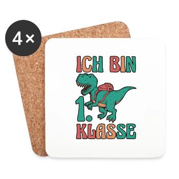 Dino Erste Klasse Schulkind Schulbeginn Einschulun - Untersetzer (4er-Set) - Weiß - Vorne