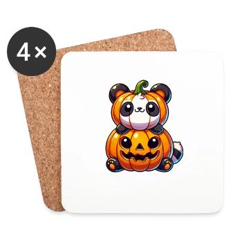Mignon Halloween Panda Citrouille Costume Dessin animé - Dessous de verre (lot de 4) - blanc - Devant