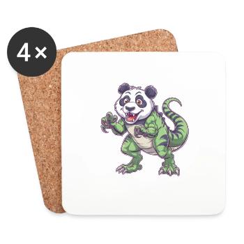 Dino Dinosaurier T-Rex Panda Fabeltier Skurril - Untersetzer (4er-Set) - Weiß - Vorne