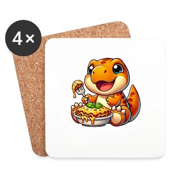 Dino Dinosaur T-Rex Lasagne Cuisine Italienne - Dessous de verre (lot de 4) - blanc - Devant