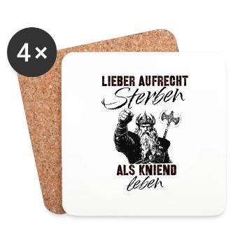 Deutschrock Spruch Vikinger Axt kniend leben - Untersetzer (4er-Set) - Weiß - Vorne