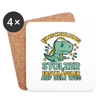 Kindergarten Leaver Dino School Start School Child Enrollment - Coasters (set of 4) - white - Front