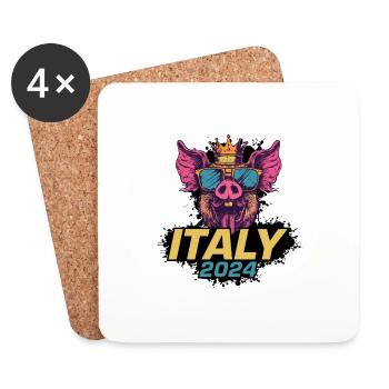 Italie 2024 Cochon de fête - Dessous de verre (lot de 4) - blanc - Devant