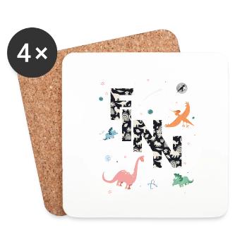 FINN - Beautiful boy name with dinosaur - Coasters (set of 4) - white - Front