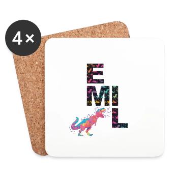 EMIL - Beautiful boy name with dinosaur - Coasters (set of 4) - white - Front