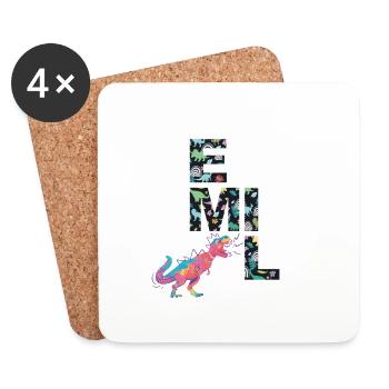 EMIL - Beautiful boy name with dinosaur - Coasters (set of 4) - white - Front