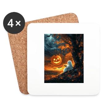Cadeau d’Halloween Femmes Hommes Enfants Décoration - Dessous de verre (lot de 4) - blanc - Devant