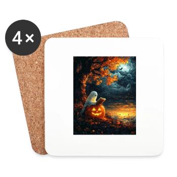 Cadeau d’Halloween Femmes Hommes Enfants Décoration - Dessous de verre (lot de 4) - blanc - Devant