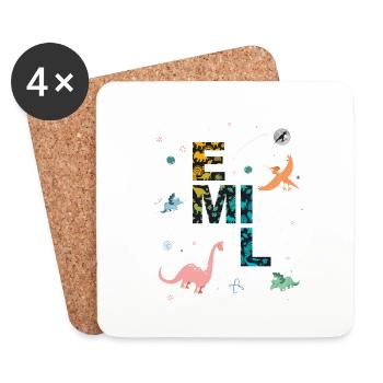 EMIL - Beautiful boy name with dinosaur - Coasters (set of 4) - white - Front