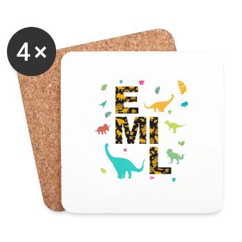 EMIL - Beautiful boy name with dinosaur - Coasters (set of 4) - white - Front