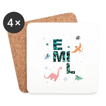 EMIL - Beautiful boy name with dinosaur - Coasters (set of 4) - white - Front