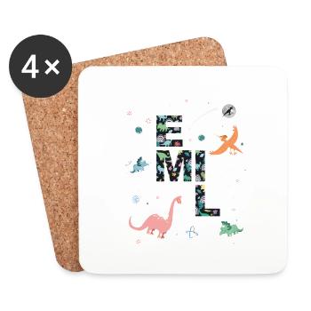 EMIL - Beautiful boy name with dinosaur - Coasters (set of 4) - white - Front