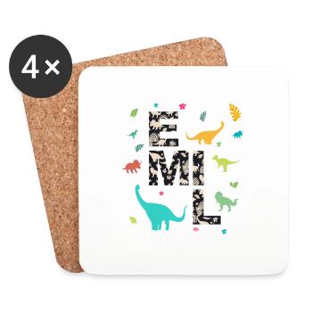 EMIL - Beautiful boy name with dinosaur - Coasters (set of 4) - white - Front