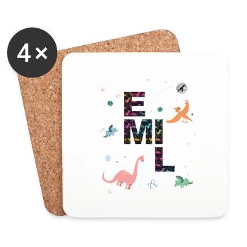 EMIL - Beautiful boy name with dinosaur - Coasters (set of 4) - white - Front