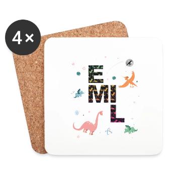 EMIL - Beautiful boy name with dinosaur - Coasters (set of 4) - white - Front