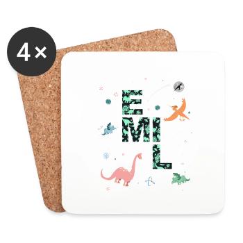 EMIL - Beautiful boy name with dinosaur - Coasters (set of 4) - white - Front