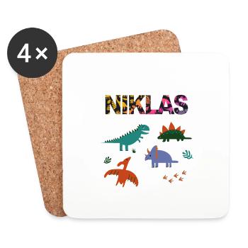 NIKLAS - Beautiful boy name with dinosaur - Coasters (set of 4) - white - Front