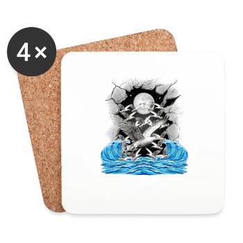 maritime, mer, mouettes, mouette, nature, lac, vagues - Dessous de verre (lot de 4) - blanc - Devant