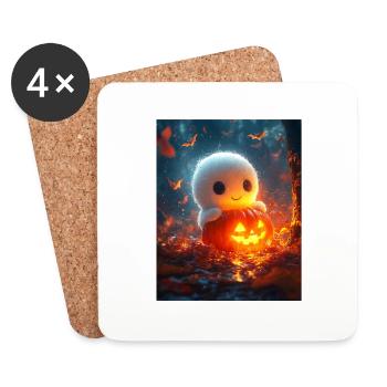 Cadeau d’Halloween Femmes Hommes Enfants Décoration - Dessous de verre (lot de 4) - blanc - Devant
