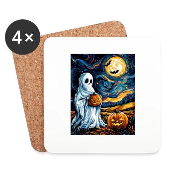 Cadeau d’Halloween Femmes Hommes Enfants Décoration - Dessous de verre (lot de 4) - blanc - Devant