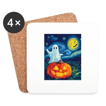 Cadeau d’Halloween Femmes Hommes Enfants Décoration - Dessous de verre (lot de 4) - blanc - Devant